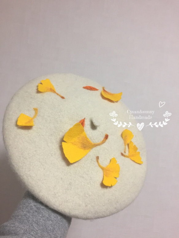 Sale【受注生産】イチョウ 銀杏 羊毛フェルトベレー帽 2枚目の画像