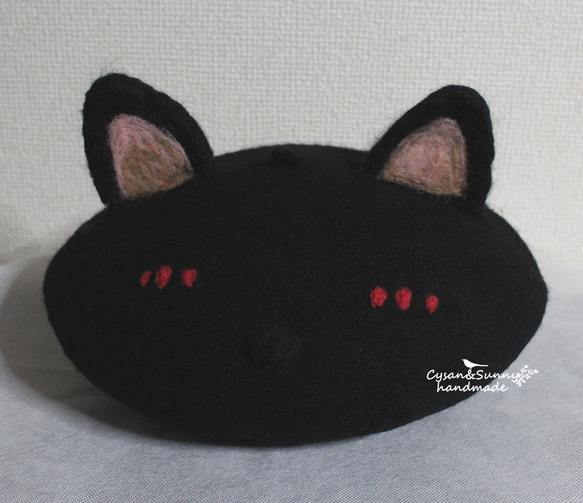 【受注生産】かわいい黒猫　ねこ　羊毛フェルトベレー帽 3枚目の画像