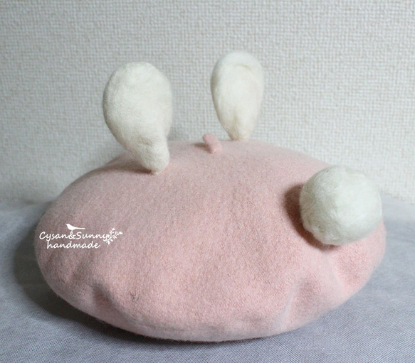 【受注生産】かわいいウサギ 兎　 羊毛フェルトベレー帽 4枚目の画像