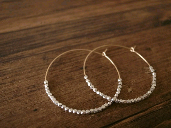 14kgf brassbeads hoop pierces silver 1枚目の画像