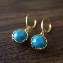 swarovski turquoise french hook pierces 3枚目の画像