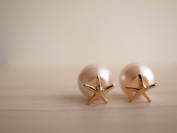 【outlet】14kgf starfish × pearl pierces 1枚目の画像