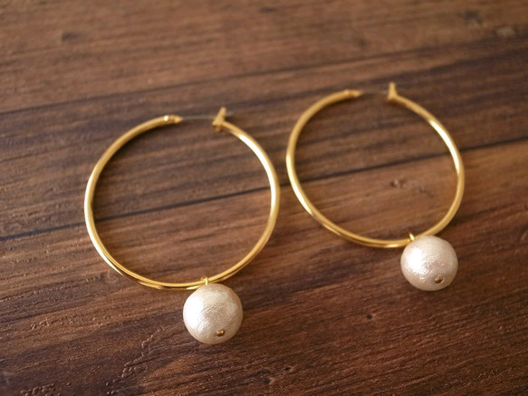 2way cotton pearl hoop pierces 1枚目の画像