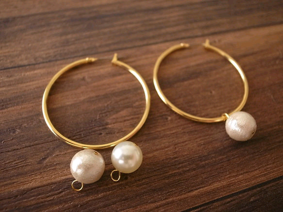 2way cotton pearl hoop pierces 3枚目の画像