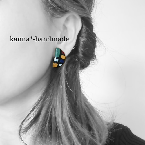 halfmoon ＊ モンドリアン柄 イヤリング/ピアス イヤリング