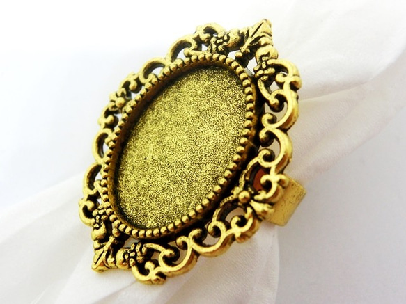 再々‥販＞18×13mmカボション用 アンティーク調リング台 フリーサイズ