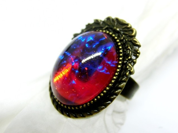 ＜再々‥販＞18×13mmカボション用　リボンフレームリング台　フリーサイズ(金古美) 3枚目の画像