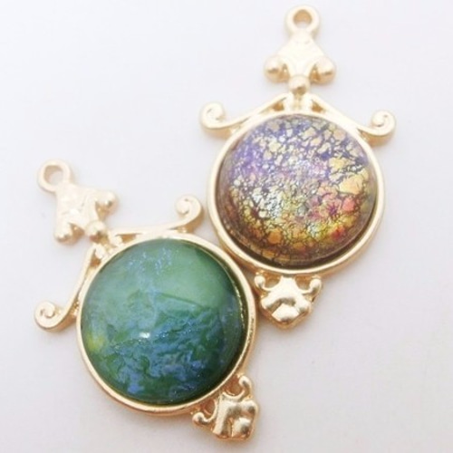 再々‥販～16mm ドラゴンズブレス カボション（マットグリーン） ビーズ