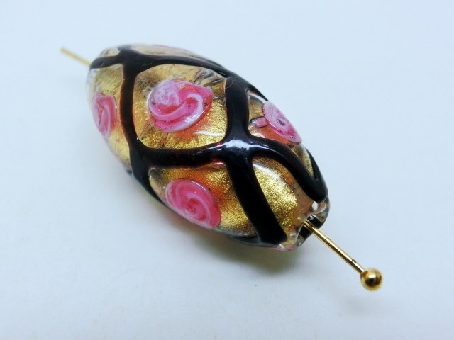 ＜再販＞3０mm ベネチアンビーズ　レースローズオーバル（バーガンディー）        Ω