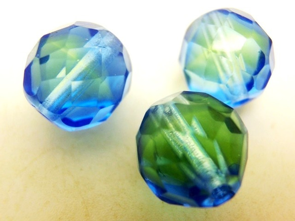 ～再々‥販～＜3個＞10mm　ウランガラスビーズ（コバルトピーコック）チェコデッドストック 1枚目の画像