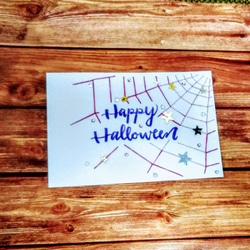 【ハロウィン】紙刺繍メッセージカード(蜘蛛の巣グラデーションパープル） 1枚目の画像