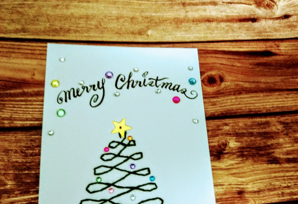 【クリスマス】紙刺繍メッセージカード(グリーンツリー） 2枚目の画像