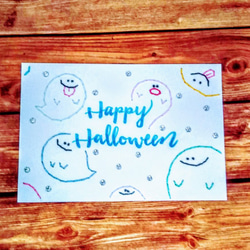 【ハロウィン】紙刺繍メッセージカード(おばけたくさん） 1枚目の画像