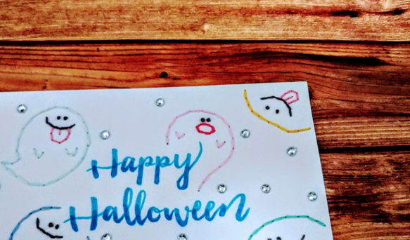 【ハロウィン】紙刺繍メッセージカード(おばけたくさん） 2枚目の画像