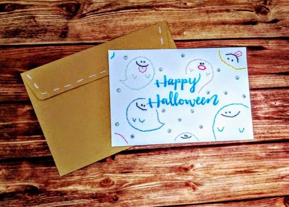 【ハロウィン】紙刺繍メッセージカード(おばけたくさん） 3枚目の画像
