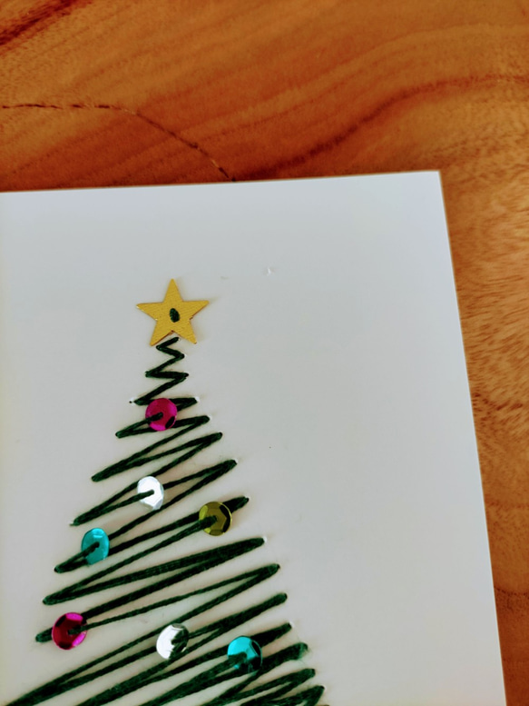 【専用ページ】紙刺繍メッセージカード(ジグザグツリー　スパンコール） 2枚目の画像