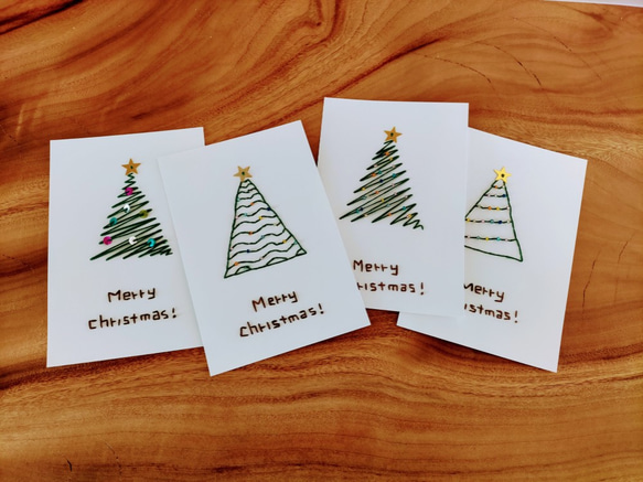 【専用ページ】紙刺繍メッセージカード(ジグザグツリー　スパンコール） 5枚目の画像