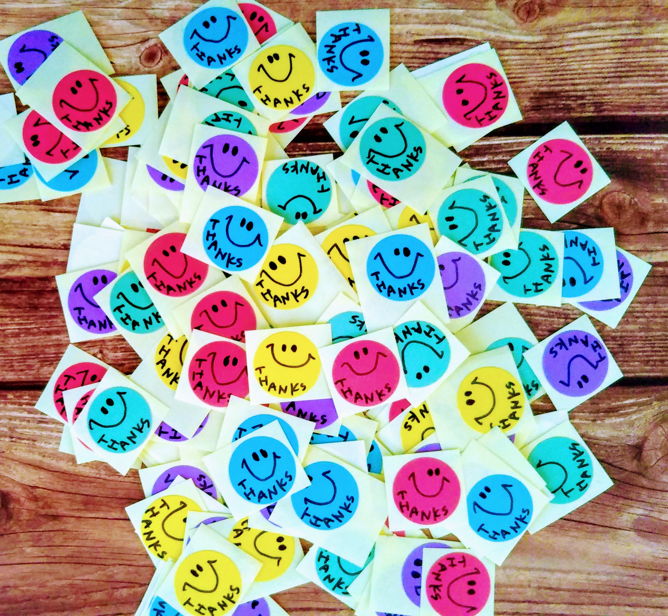 手書きサンキューシール 60枚スマイル丸 シール・ステッカー