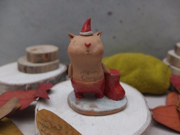 【陶pottery 】聖誕Christmas裸上身聖誕貓 - 黃色小眼睛胖胖貓 第1張的照片