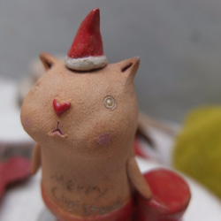 【陶pottery 】聖誕Christmas裸上身聖誕貓 - 黃色小眼睛胖胖貓 第2張的照片