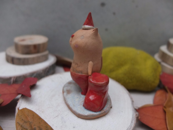 【陶pottery 】聖誕Christmas裸上身聖誕貓 - 黃色小眼睛胖胖貓 第4張的照片