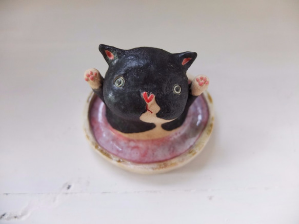 [タオ]入浴猫 - シリーズを私をホールドアップ - ピンクのバブル黒と白猫 2枚目の画像