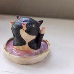 [タオ]入浴猫 - シリーズを私をホールドアップ - ピンクのバブル黒と白猫 4枚目の画像