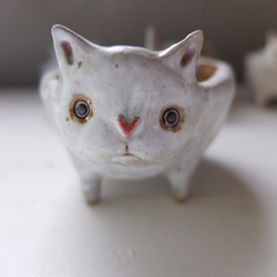 【陶】貓咪陶盆-白咖啡貓 第1張的照片