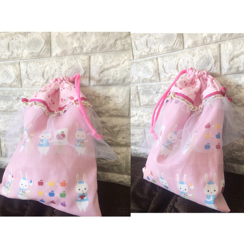 レッスンバッグ うさぎといちご柄 3セット ☆ 入園入学準備 通園