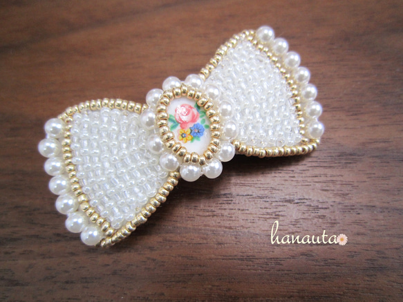 お花のカボションのリボンバレッタ バレッタ hanauta 通販｜Creema  