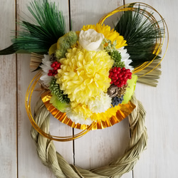 しめ縄リース　ブルーダリアとシックな小薔薇 しめ縄リース ブルーダリアとシックな小薔薇 しめ縄リース ブルー