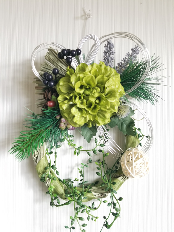 お正月飾り しめ縄飾り グリーンダリアしめ縄リース しめ縄・しめ飾り