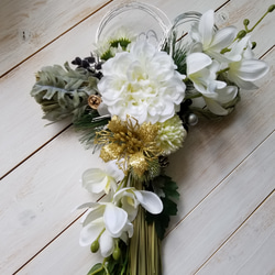 しめ縄リース　ブルーダリアとシックな小薔薇 しめ縄リース ブルーダリアとシックな小薔薇 しめ縄リース ブルー