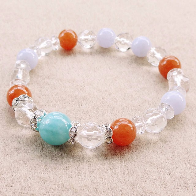メリハリと調和が共演した素敵なデザインです｜アマゾナイト（ペルー産）･オレンジクォーツァイト･ブルーレース･水晶