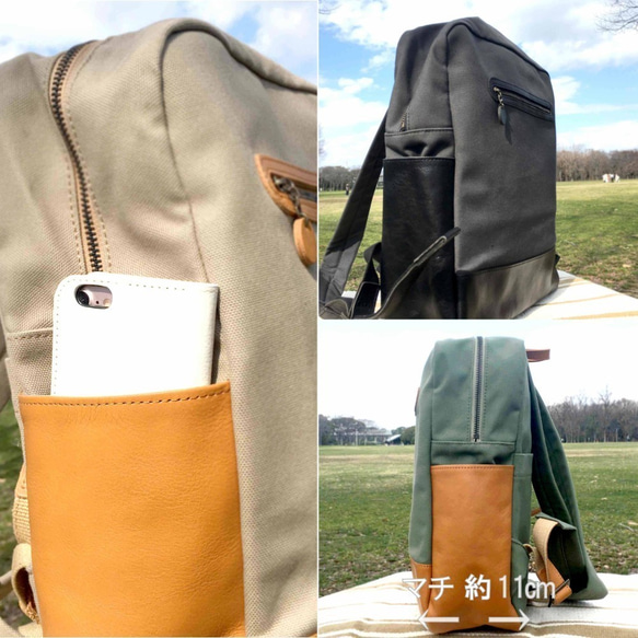 BOX型リュック・レザー×帆布の異素材MIX【送料無料】 8枚目の画像
