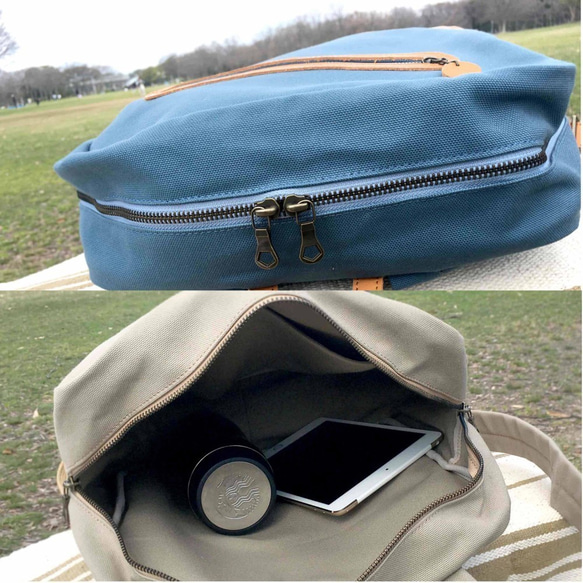 BOX型リュック・レザー×帆布の異素材MIX【送料無料】 10枚目の画像