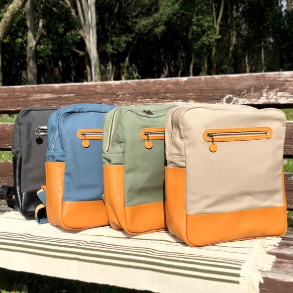 BOX型リュック・レザー×帆布の異素材MIX【送料無料】 1枚目の画像