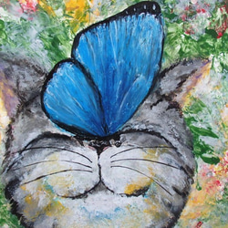 猫と青い蝶々Cat&BlueButterfly（原画/Original picture) 2枚目の画像