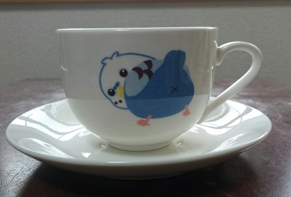 セキセイインコのコーヒーカップ&ソーサーセット 1枚目の画像