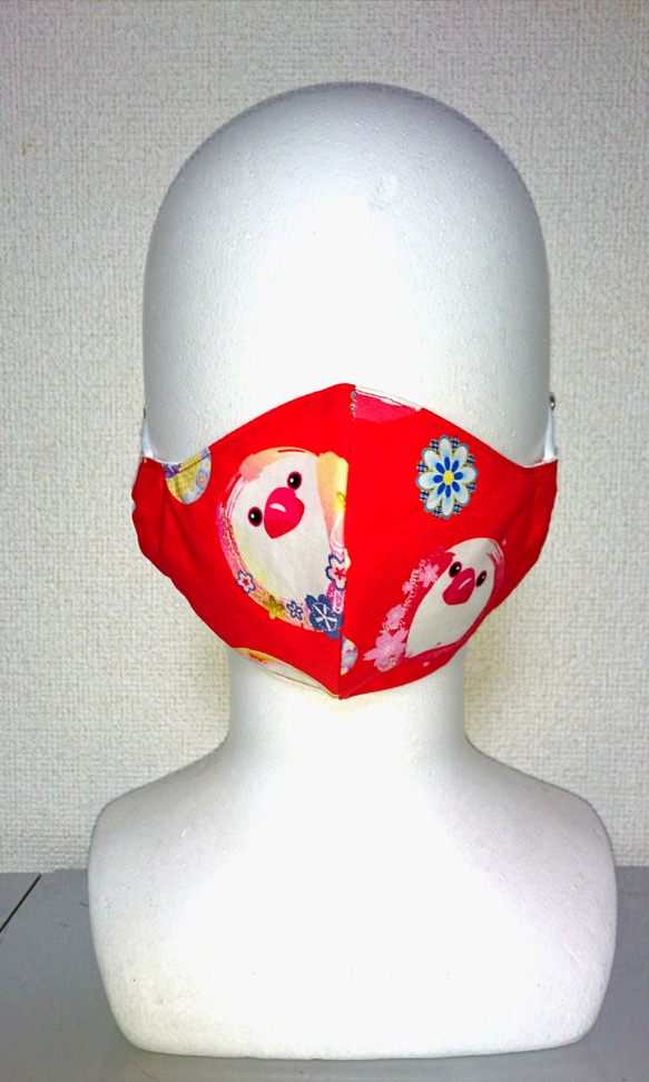 「ぶんちょ組」オリジナルデザインマスク (和柄白文鳥) 1枚目の画像