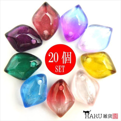 【20個】リーフ ガラスビーズ トップホール★ライトブルー★14×10mm★ビーズ 花びら 葉(garasb-h13) 4枚目の画像