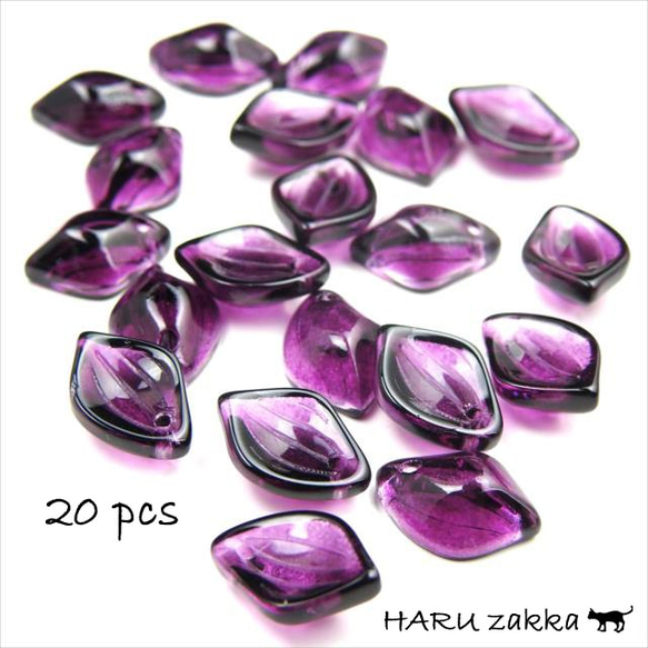 【20顆】葉子玻璃珠頂孔★紫色★14×10mm★珠瓣葉子(garasb-h13) 第1張的照片