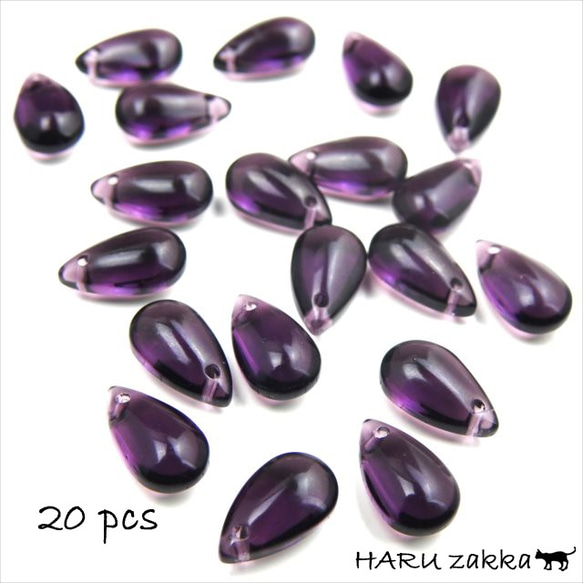 【20顆】雫玻璃珠頂孔★紫色★14×8mm★珠墜（garasb-d14） 第1張的照片
