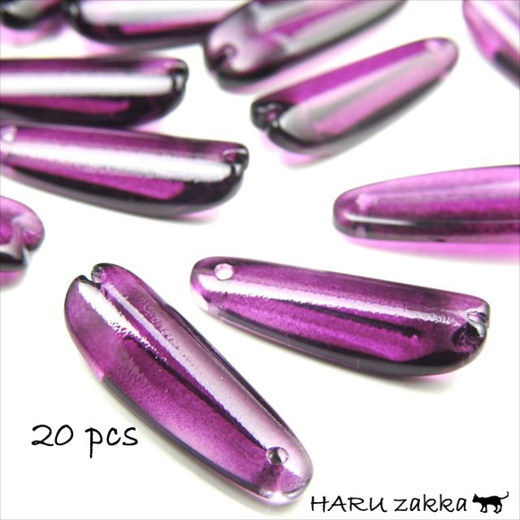 【20顆】花瓣玻璃珠頂孔★紫色★25×9mm★珠子非洲菊(garasb-l25) 第1張的照片