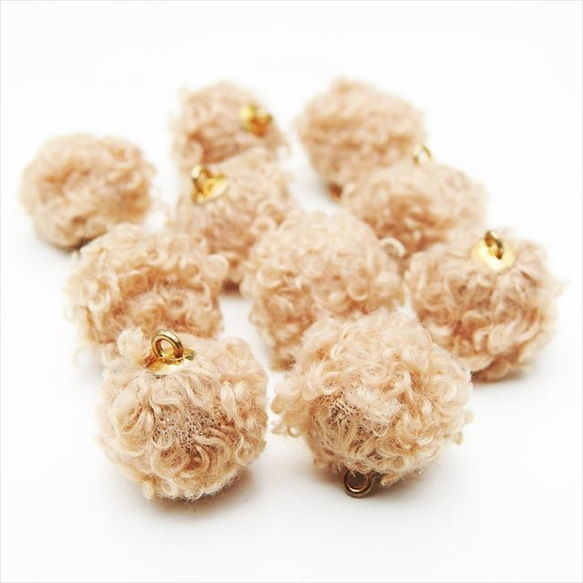 [10 件] Mokomoko Ball Charm ★ Beige ★ 15mm with can Gold Autumn / 第3張的照片