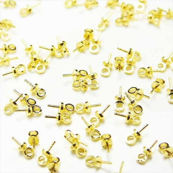 【20個】ヒートンキャップ★3×7ｍｍ/ゴールド★カン付き 差し込み ヒートン 片穴ビーズ レジン(hitonk) 3枚目の画像