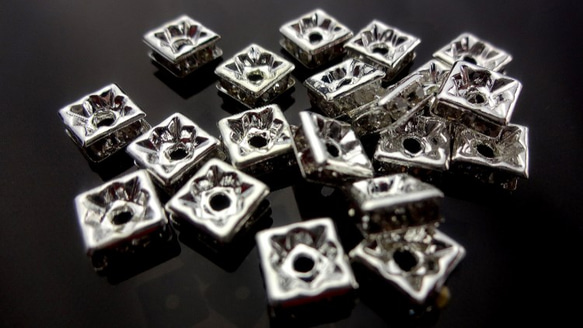 スクエアロンデル20個 約6mm/シルバー☆四角 スペーサー アクセサリー 
