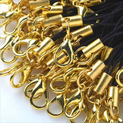 T-037 カニカン ストラップ☆ブラック×ゴールド☆10本 カニカン付き