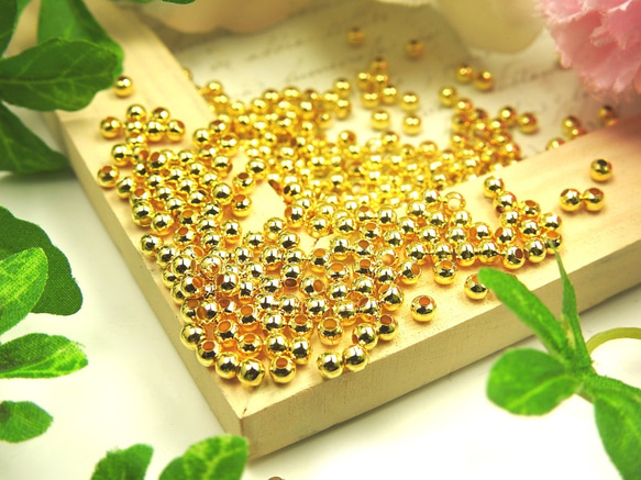 金屬珠子★3mm/金色/約180顆★球零件間隔珠配件(bizu3-g180) 第3張的照片