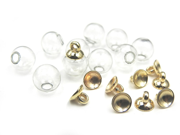 【各10個】ガラスドーム セット★12mm/8ｍｍ ブロンズゴールド★キャップ付き ガラスドームピアス チャーム 2枚目の画像